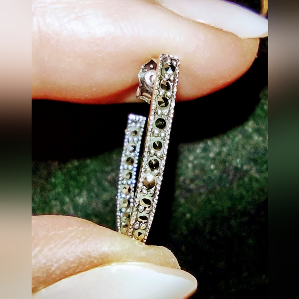 Silver Stud/Hoop Earrings with Chocolate Gems